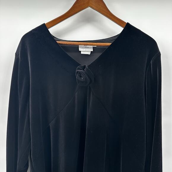 Hot Cotton Marc Ware Top Womens XL Black Velvet Boho Granny Goth Floral Applique - Picture 3 of 10